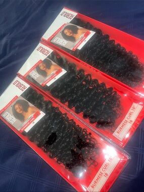 Burmese Curl 18"  100% Human Hair  weaving Extensions - Black 3 packs